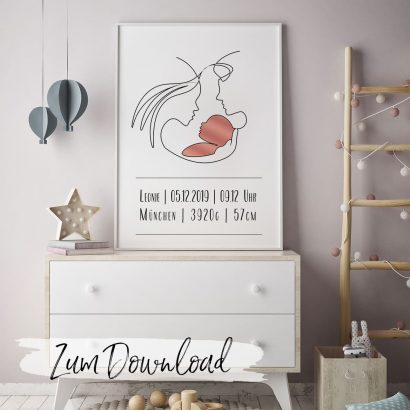 Poster zur Geburt personalisiert zum Ausdrucken