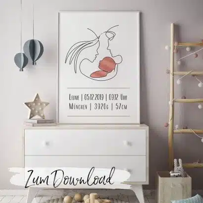 Poster zur Geburt personalisiert zum Ausdrucken