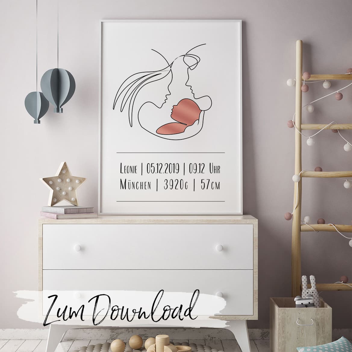 Poster zur Geburt personalisiert zum Ausdrucken