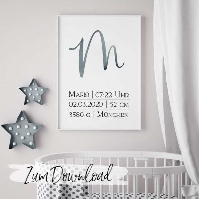 Poster zur Geburt personalisiert zum Ausdrucken