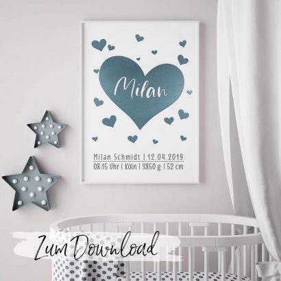 Poster zur Geburt personalisiert zum Ausdrucken